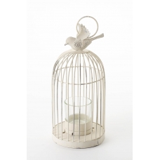 Antiqued Metal Tealight Cage with Bird